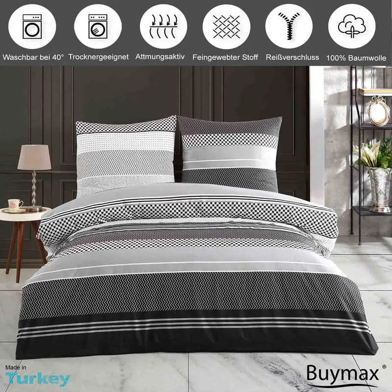 Renforcé Bettwäsche "Zigo Grey", 100% Baumwolle, Reißverschluss, 80x80 cm Kissenbezug