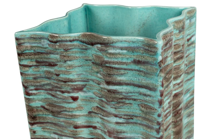 Casa Padrino Luxus Vase Blau 21 x 21 x H. 53 cm - Schlanke hohe Steingut Vase im Rustic Blue Finish - Luxus Deko Accessoires