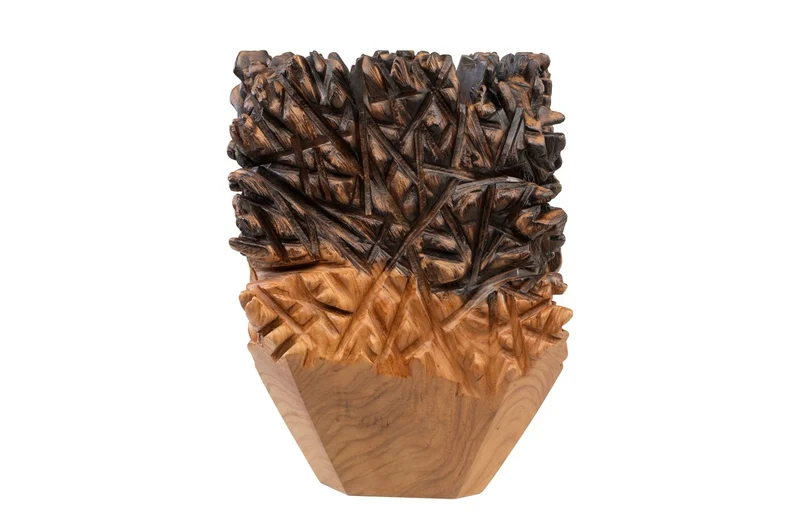 Casa Padrino Luxus Vase Naturfarben 30 x 30 x H. 40 cm - Massive Vase Sui aus hochwertigem Teakholz - Luxus Deko Accessoires