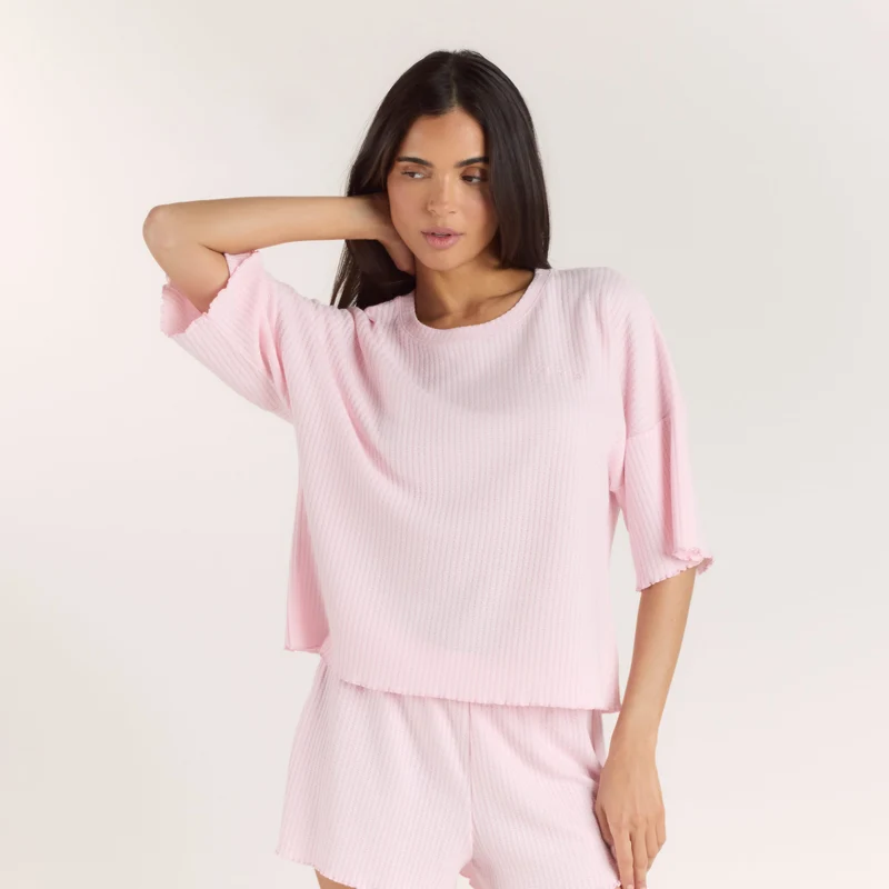 Soft Waffle Pyjama-Top - Rosa