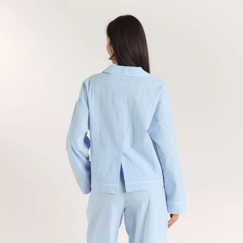 Texturiertes Pyjamahemd aus Baumwoll - Blau