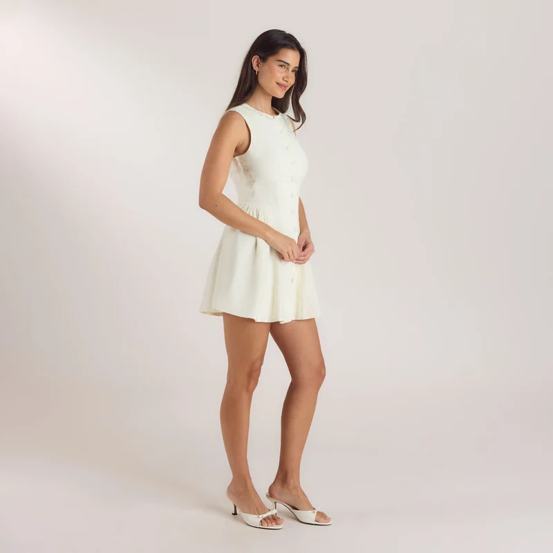Besticktes Minikleid - Crèmefarbe
