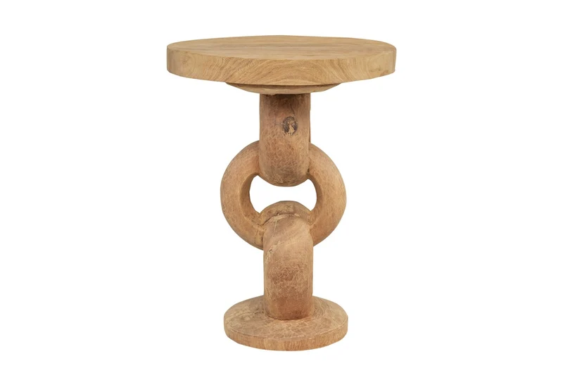 Casa Padrino Luxus Massivholz Beistelltisch Naturfarben Ø 49 x H. 64 cm - Skulpturaler Beistelltisch aus handgeschnitztem Dimb-Holz mit Kettenglied-Motiv - Luxus Möbel