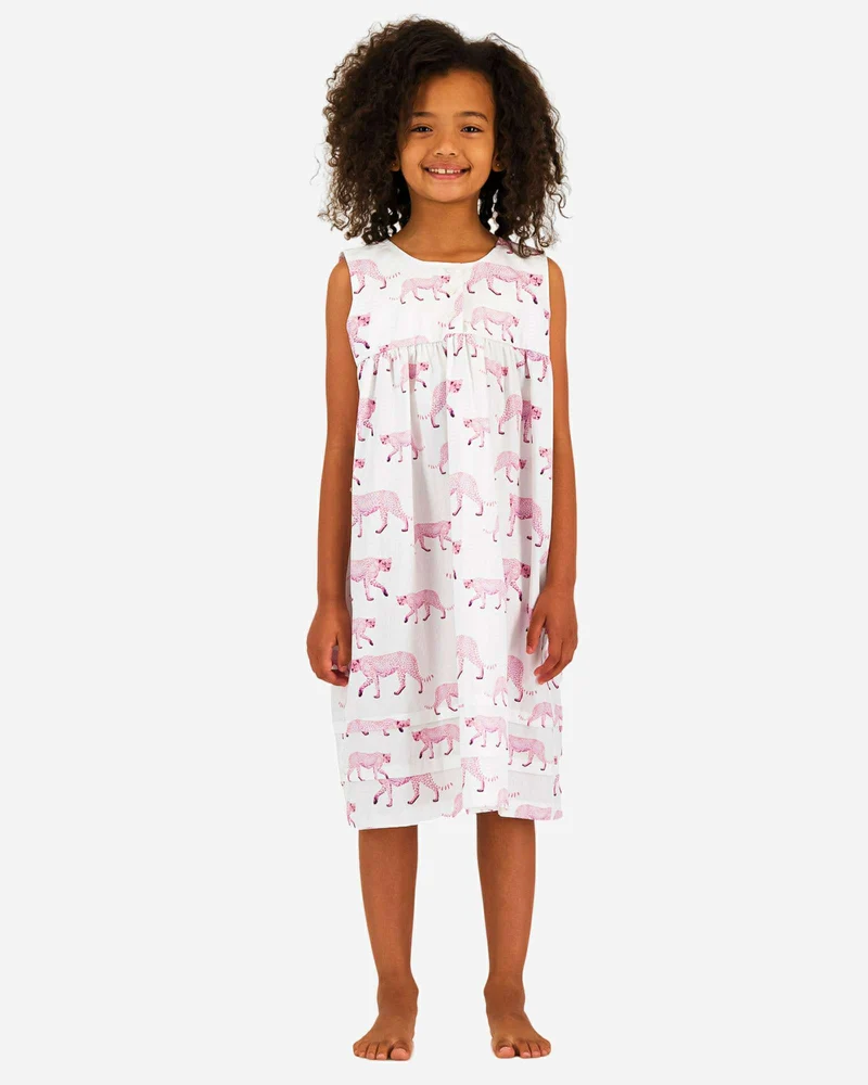 Girls' Short Sleeve Nighty - Pink Cheetah