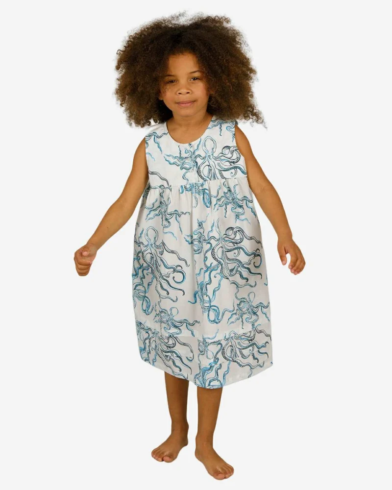 Girls' Short Sleeve Nighty - Octopus Indigo