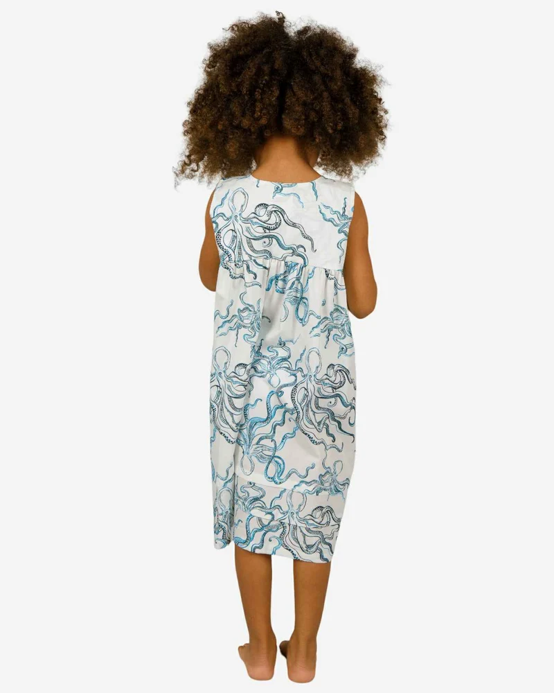 Girls' Short Sleeve Nighty - Octopus Indigo