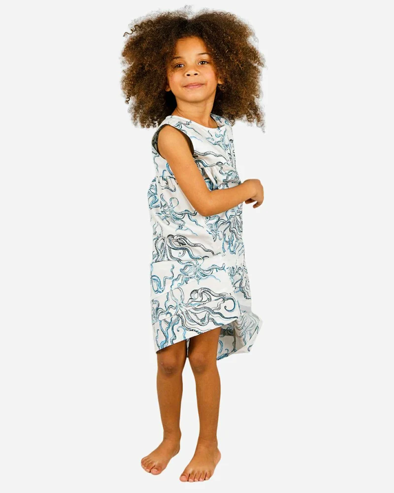 Girls' Short Sleeve Nighty - Octopus Indigo