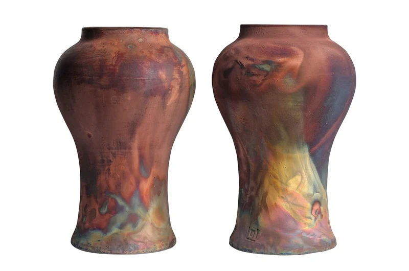 Casa Padrino Luxus Vase Kupferfarben Ø 22 x H. 34 cm - Deko Vase aus Steingut mit matter kupferfarbener Oberfläche im Raku-Stil - Luxus Deko Accessoires