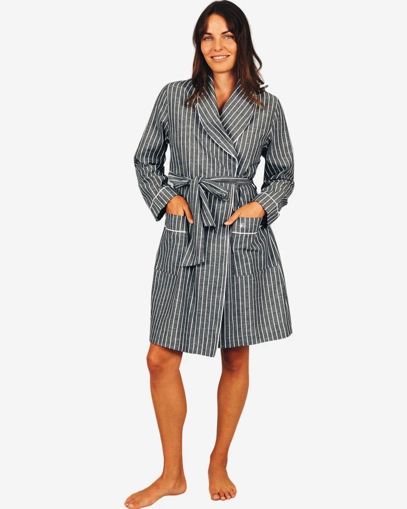 Women's dressign gown - Chambray Black Stripe
