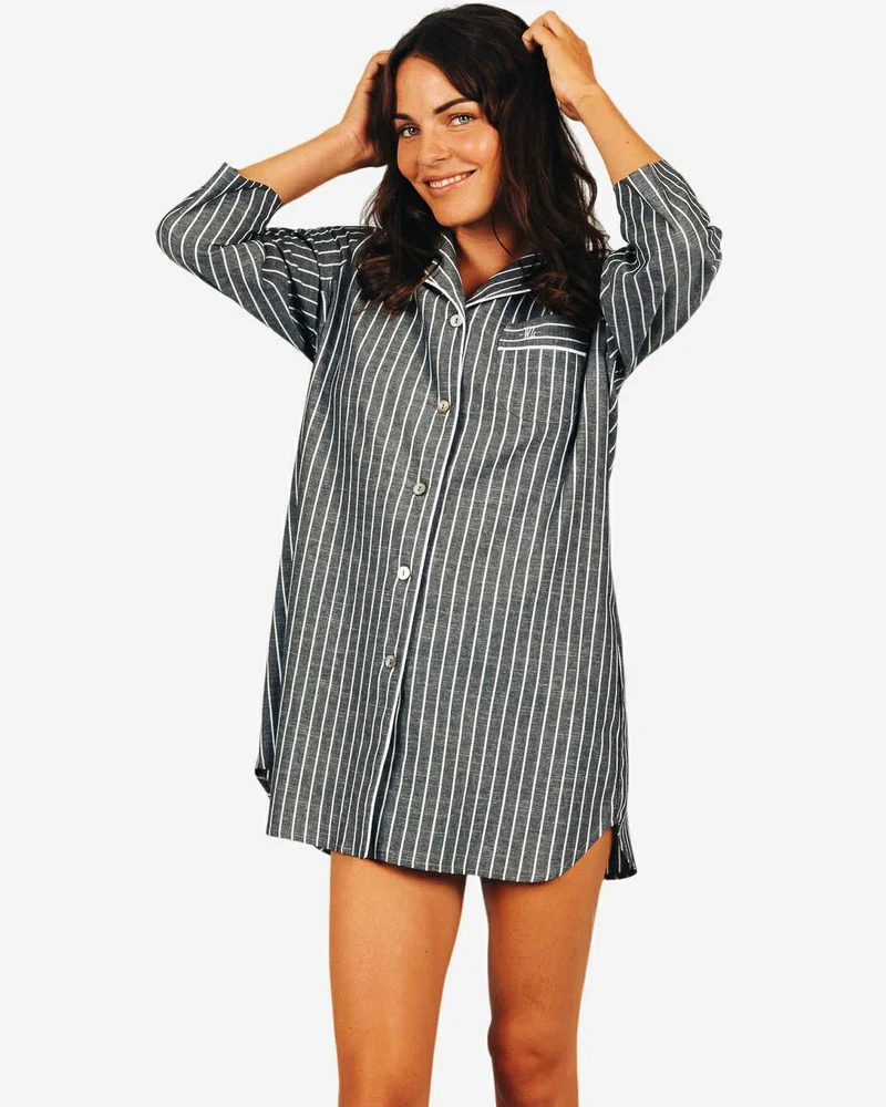Women's Sleepshirt - Chambray Black Stripe
