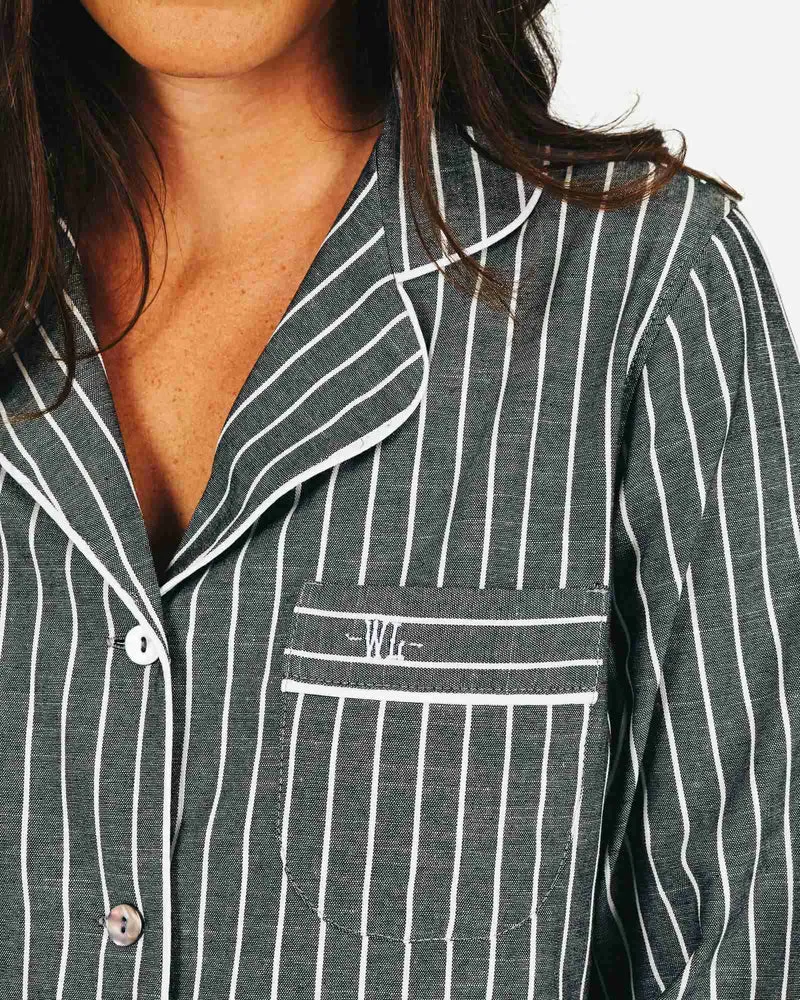 Women's Sleepshirt - Chambray Black Stripe