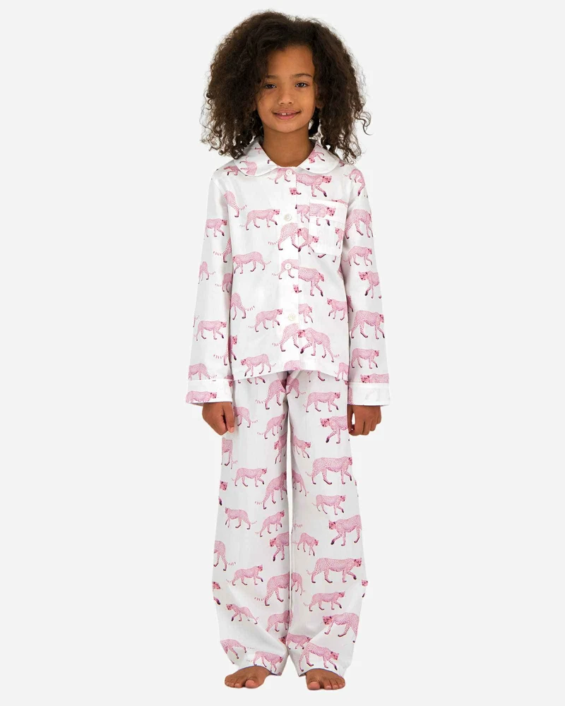 Girls' Long Pyjamas Set - Pink Cheetah