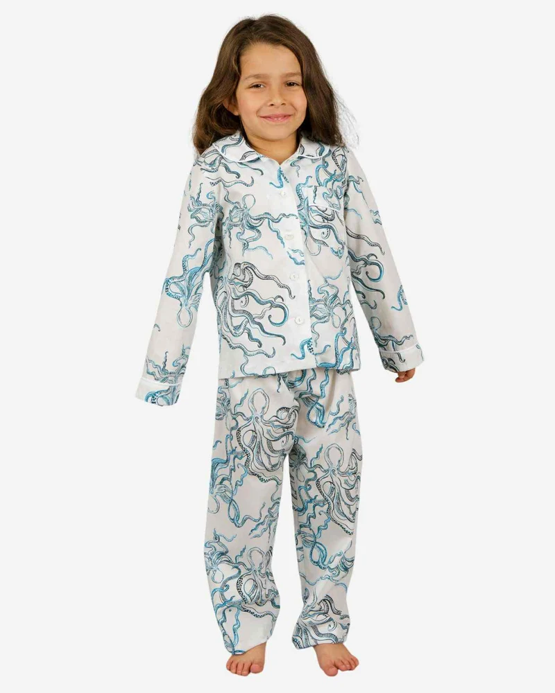 Girls' Long Pyjamas Set - Octopus Indigo