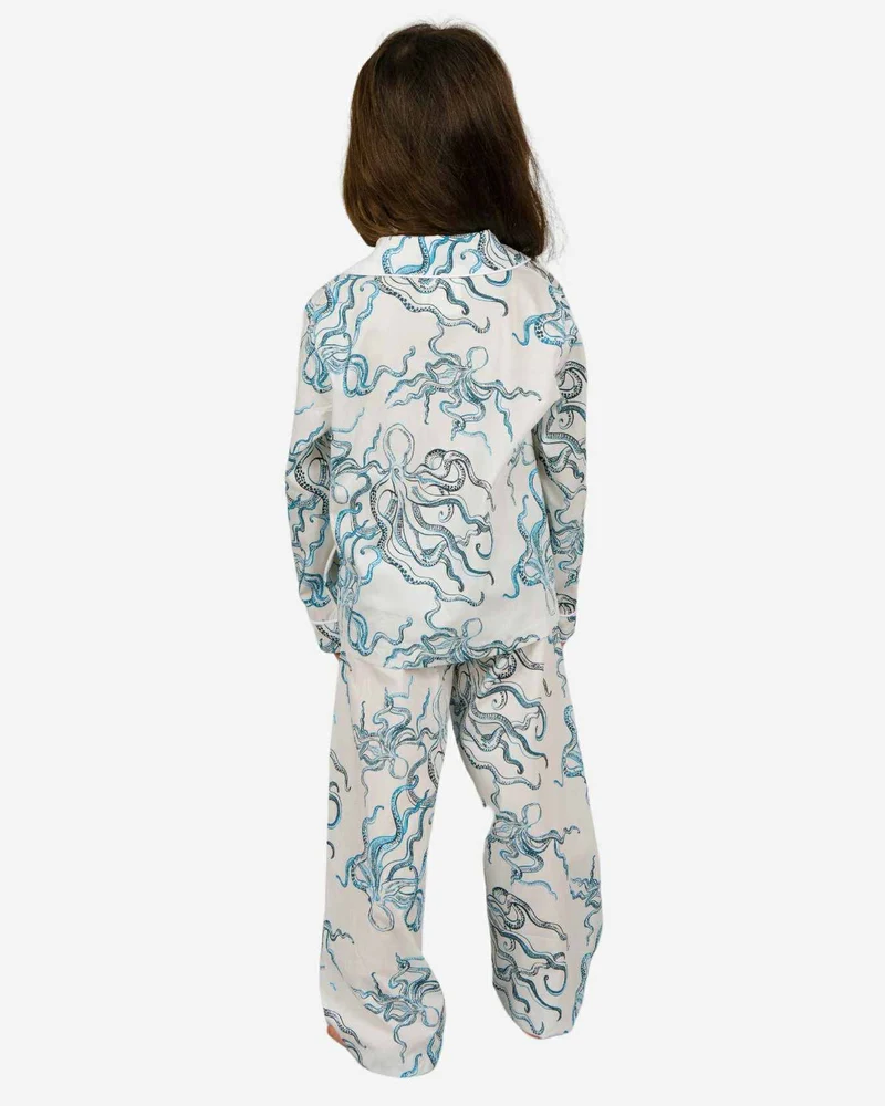 Girls' Long Pyjamas Set - Octopus Indigo
