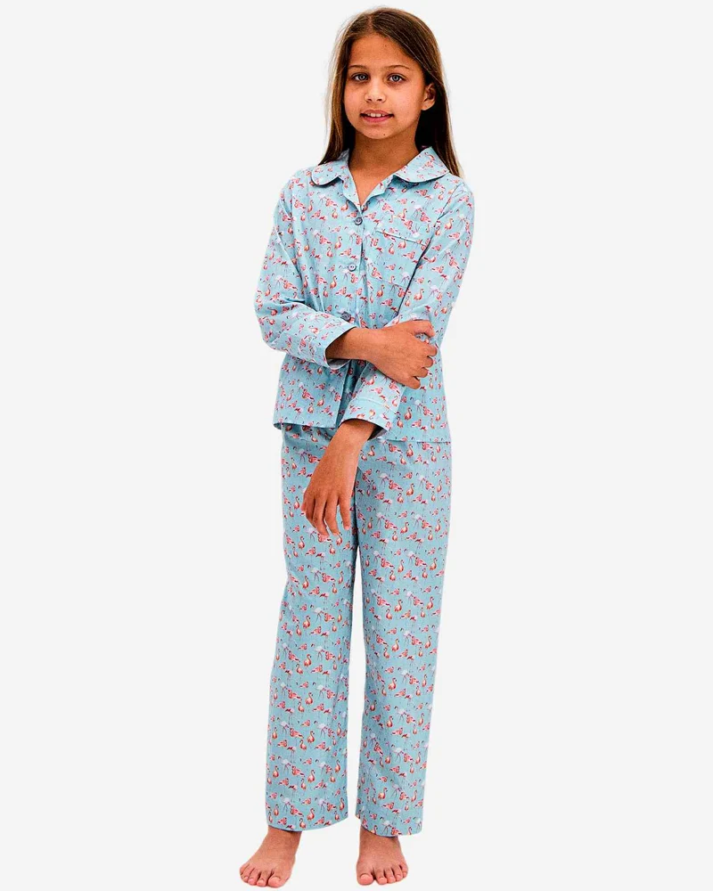 Girls' Long Pyjamas Set - Flamingo Blue