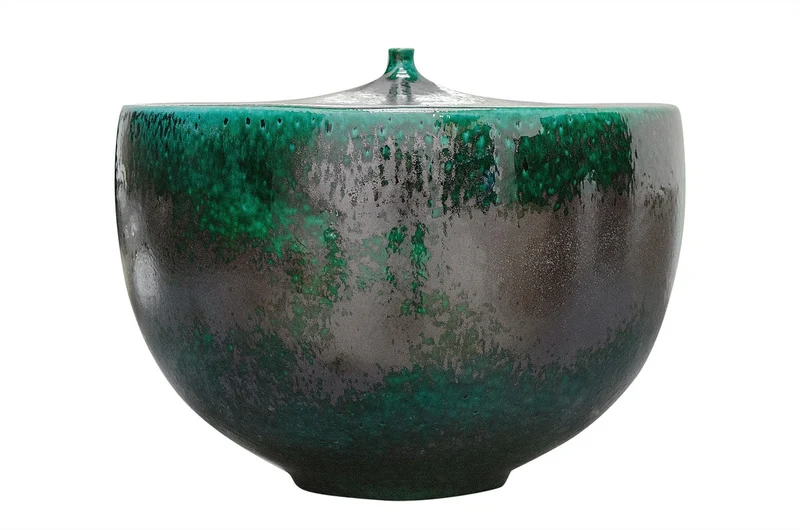 Casa Padrino Luxus Vase Grün Ø 33 x H. 25,5 cm - Breite Deko Vase aus Steingut in sattem Grün - Luxus Deko Accessoires