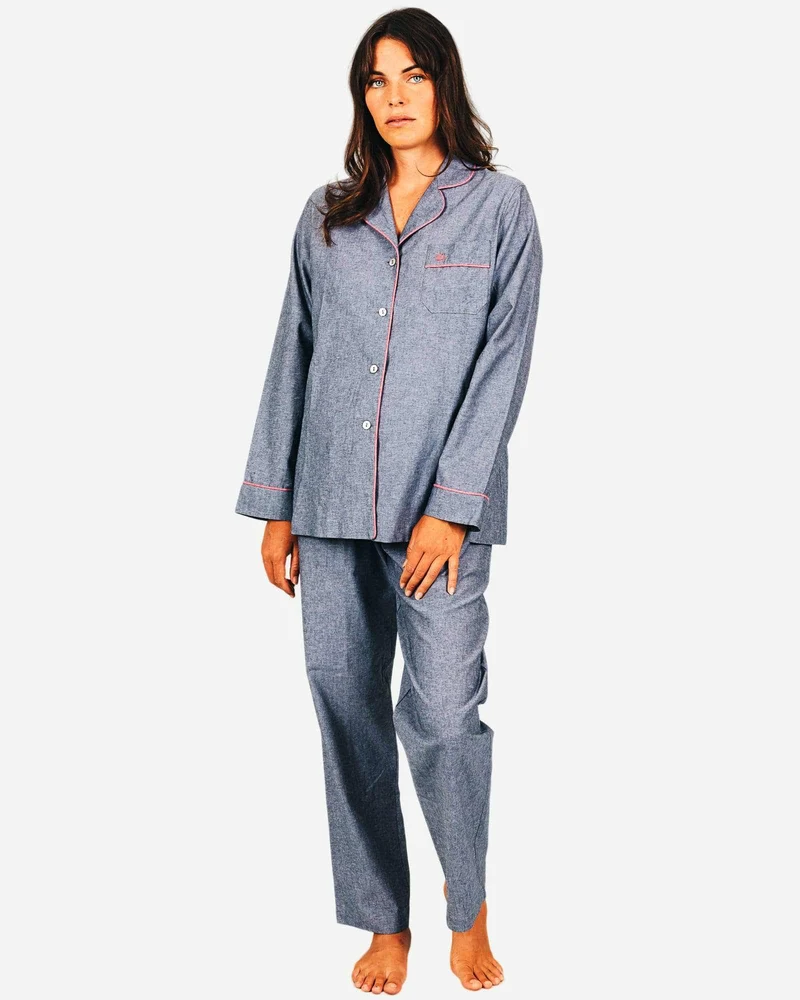 Women's Long Pyjamas Set - Chambray Black