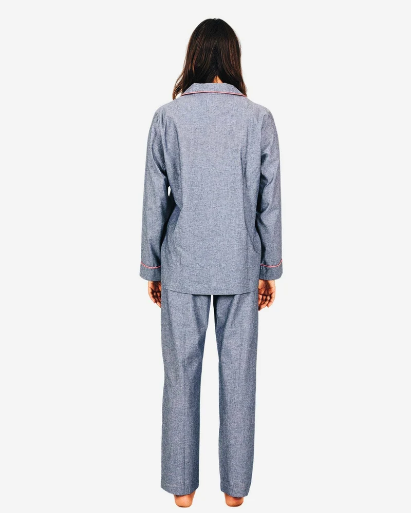 Women's Long Pyjamas Set - Chambray Black