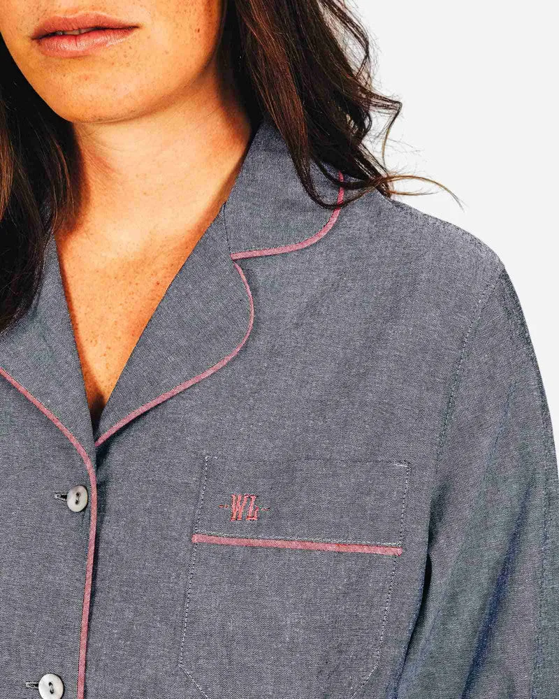 Women's Long Pyjamas Set - Chambray Black