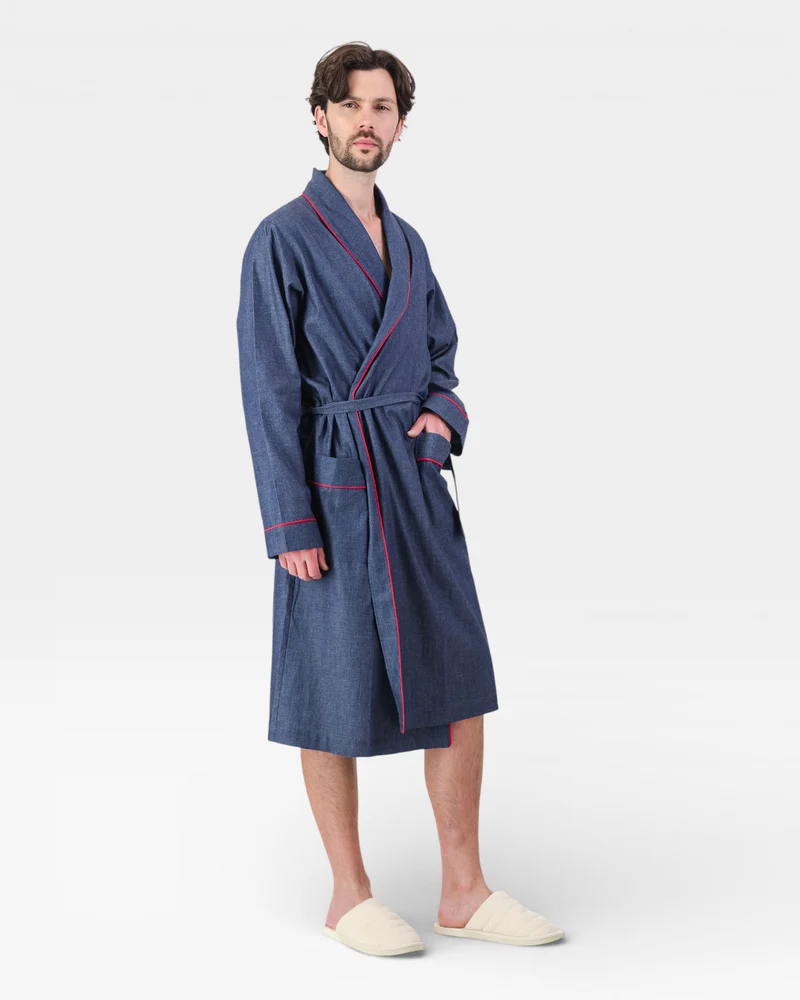 Men's dressing gown – Denim Dark Blue