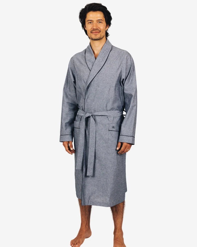 Chambray black dressing gown for men