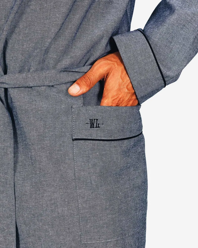 Chambray black dressing gown for men
