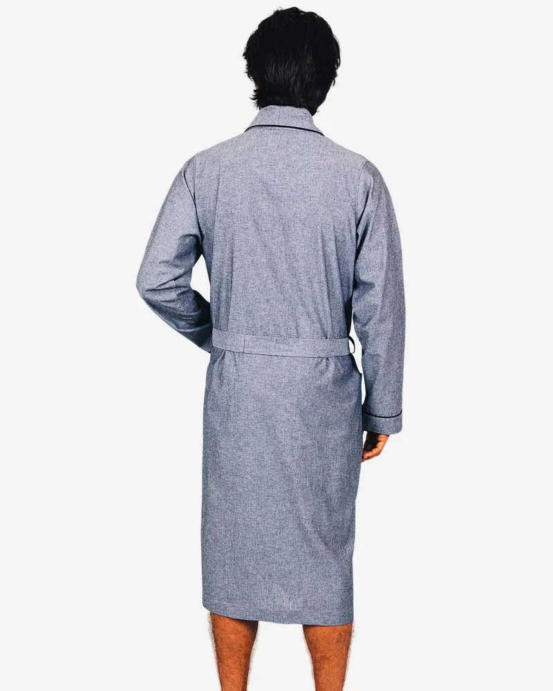 Chambray black dressing gown for men