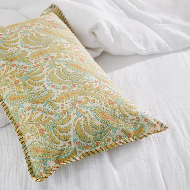 Housse de coussin PADMA jaune indien et écru