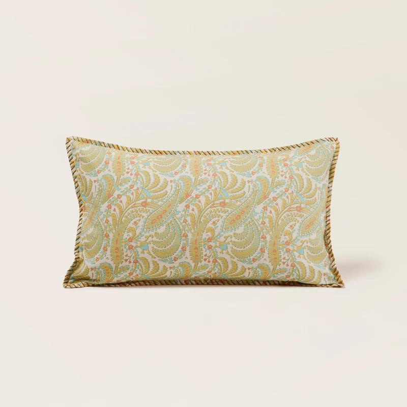 Housse de coussin PADMA jaune indien et écru
