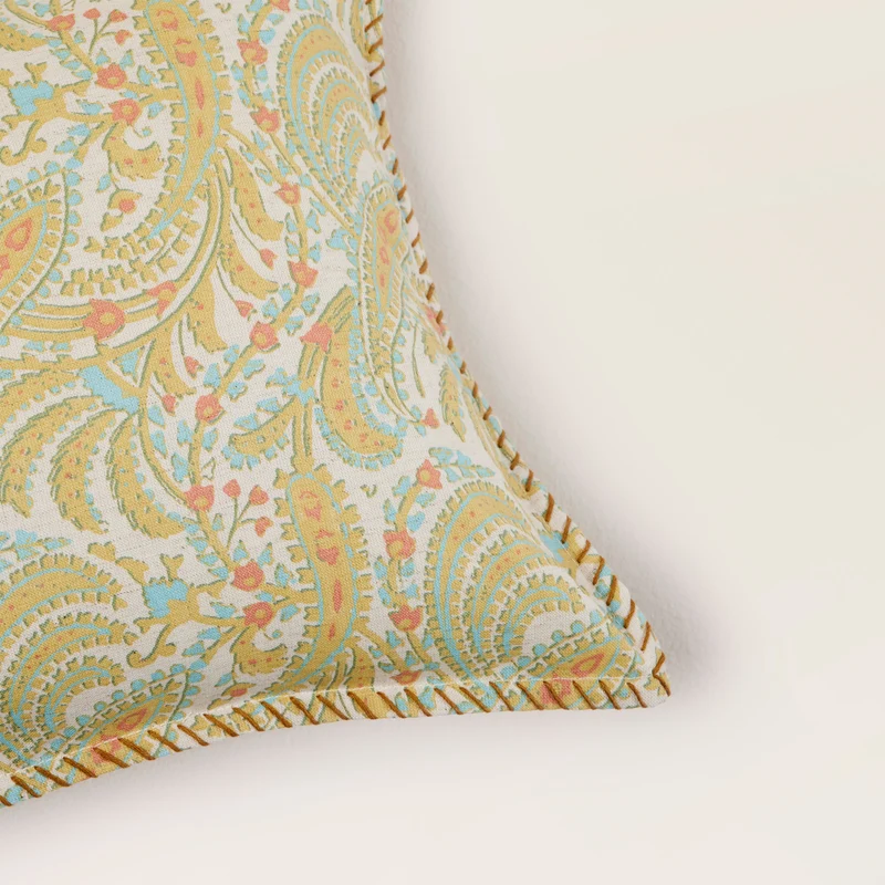 Housse de coussin PADMA jaune indien et écru