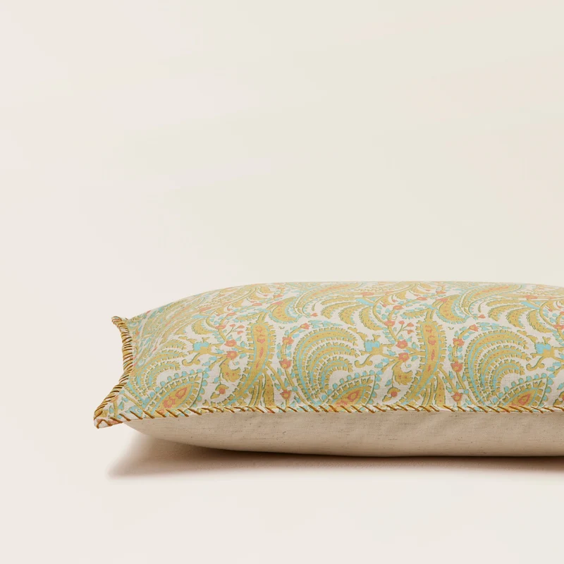 Housse de coussin PADMA jaune indien et écru