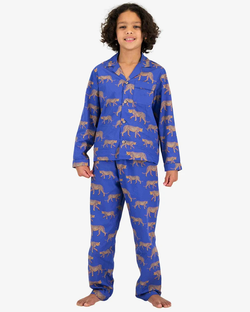 Boys' Long Pyjamas Set - Blue Cheetah