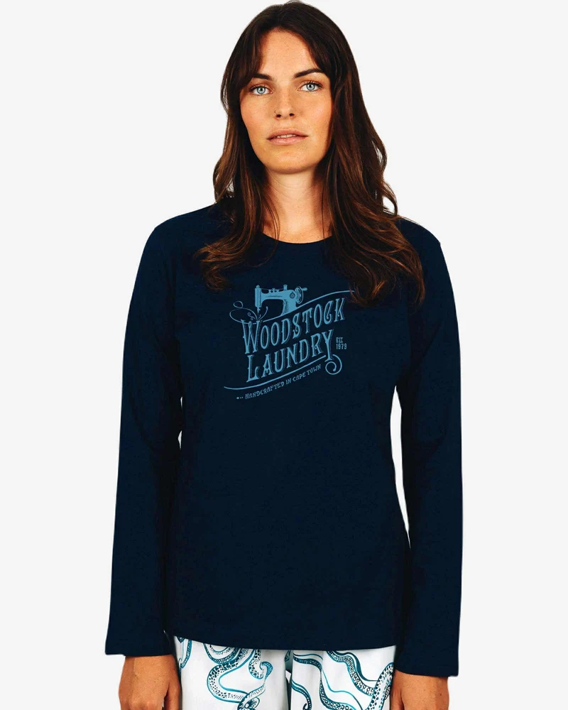 Women's Long Sleeve T-Shirt - Logo Blue On Navy