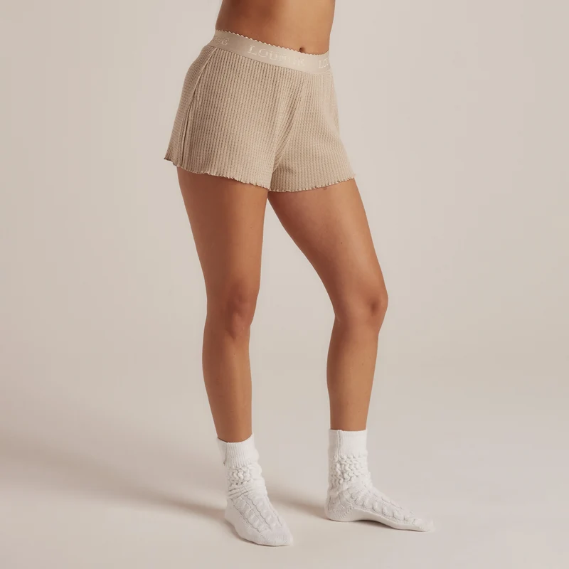 Soft Waffle Pyjama-Shorts - Hellbraun