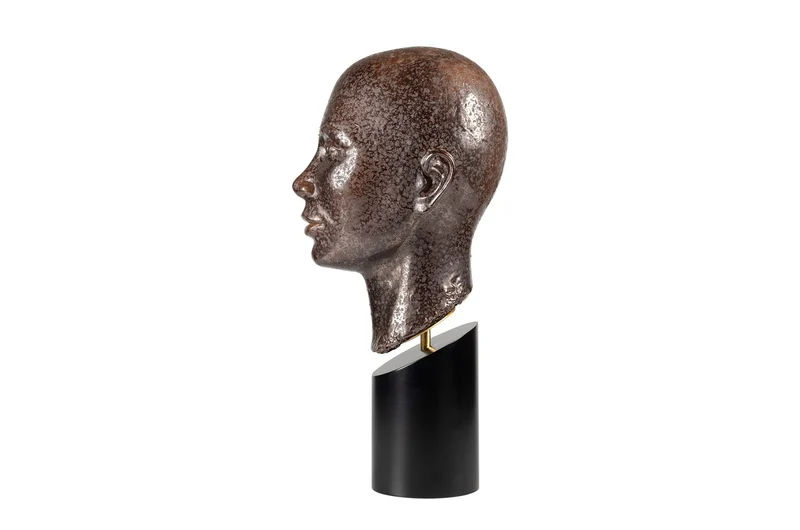 Casa Padrino Luxus Deko Skulptur Muschelform Bronze / Schwarz 15,5 x 20 x H. 41 cm - Geschwungene Skulptur in Bronze-Optik auf schwarzem Sockel - Luxus Deko Accessoires