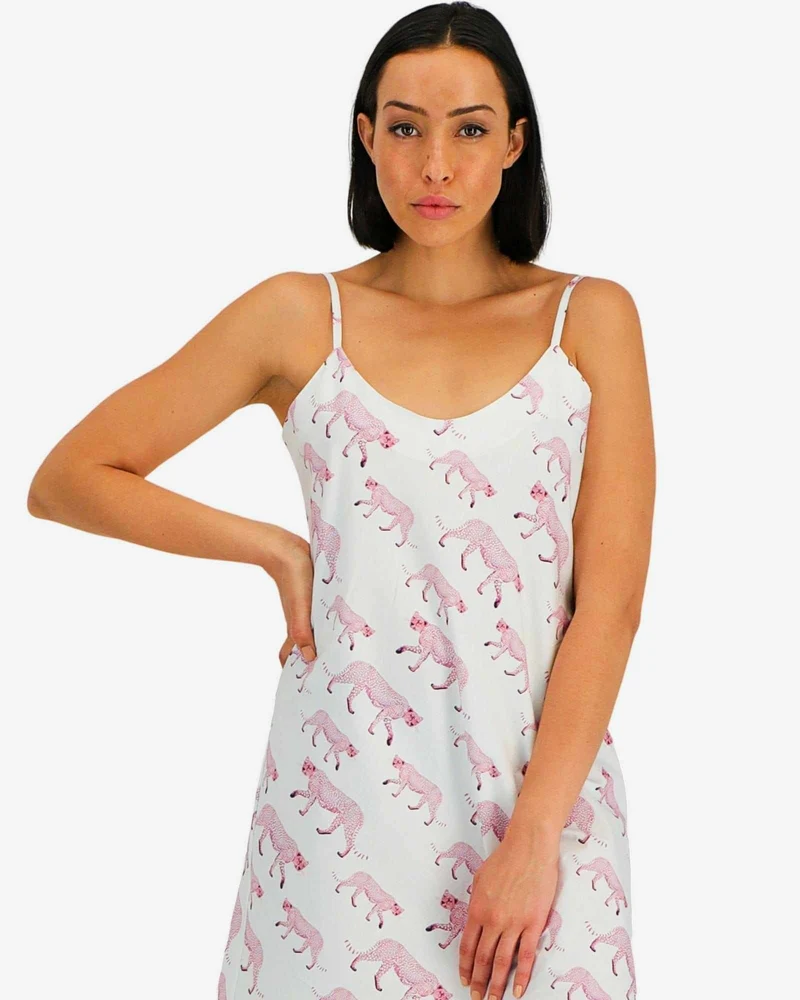Women's Chemise Nighty Slip dress - Pink Cheetah