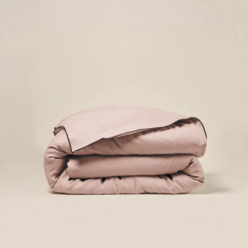 Housse de couette CARLINA rose poudré et bourdon noir