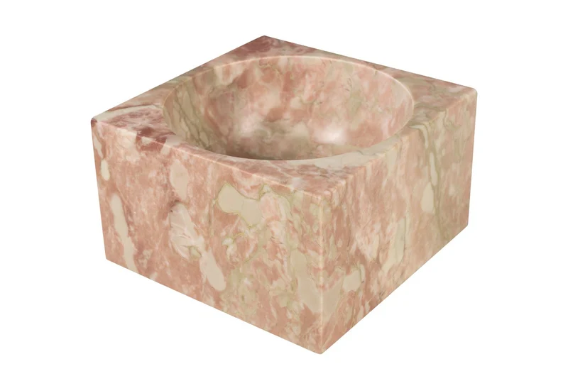 Casa Padrino Luxus Marmor Schale Rosa 18 x 18 x H. 11 cm - Hohe runde Deko Schale aus hochwertigem Rosalia Pink Marmor - Luxus Deko Accessoires