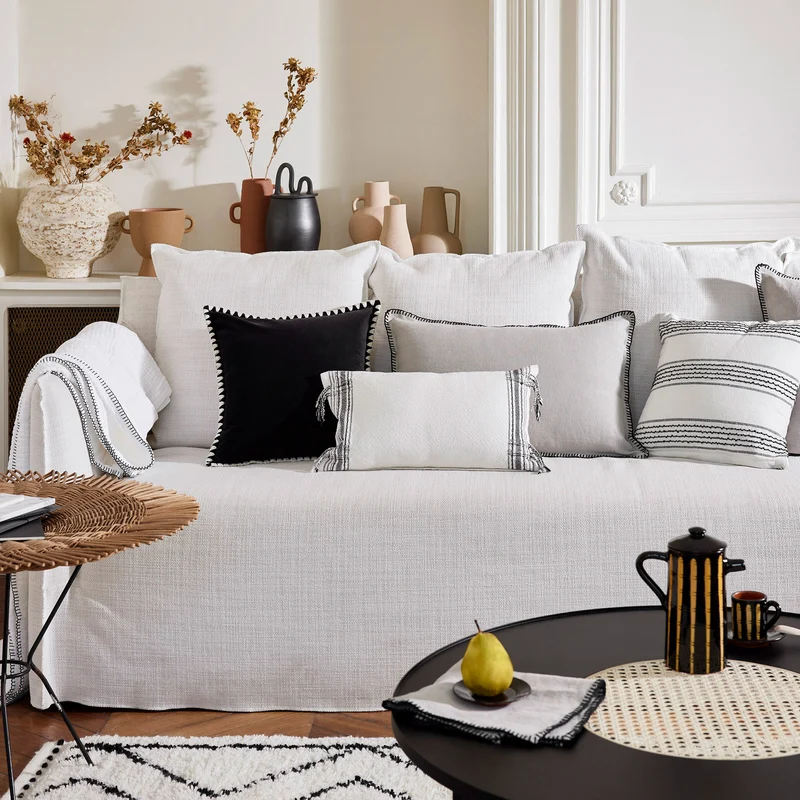 Housse de coussin PAVANI blanc et noir