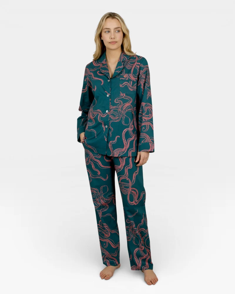 Women's Pyjamas – Octopus Pink in Green