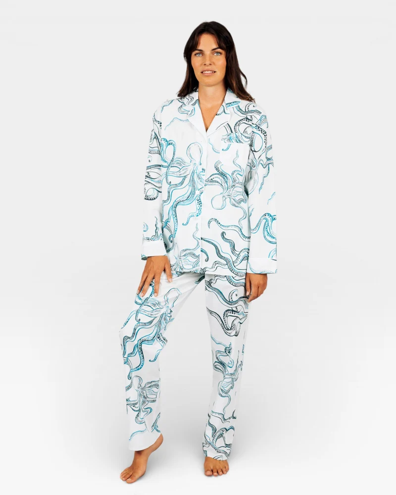 Women's Pyjamas – Octopus Indigo in White