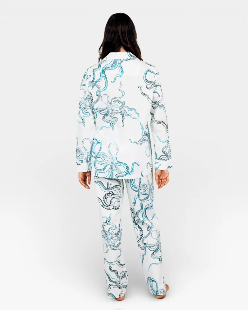 Women's Pyjamas – Octopus Indigo in White