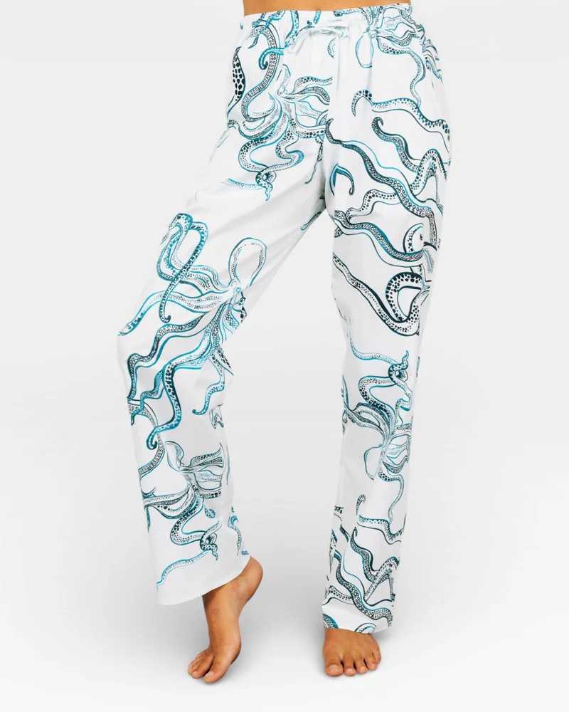 Women's Pyjamas – Octopus Indigo in White