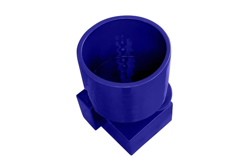 Casa Padrino Luxus Pflanzgefäß Blau 28 x 25 x H. 43,5 cm - Hohes Steingut Pflanzgefäß im Cobalt Blue Finish - Luxus Deko Accessoires
