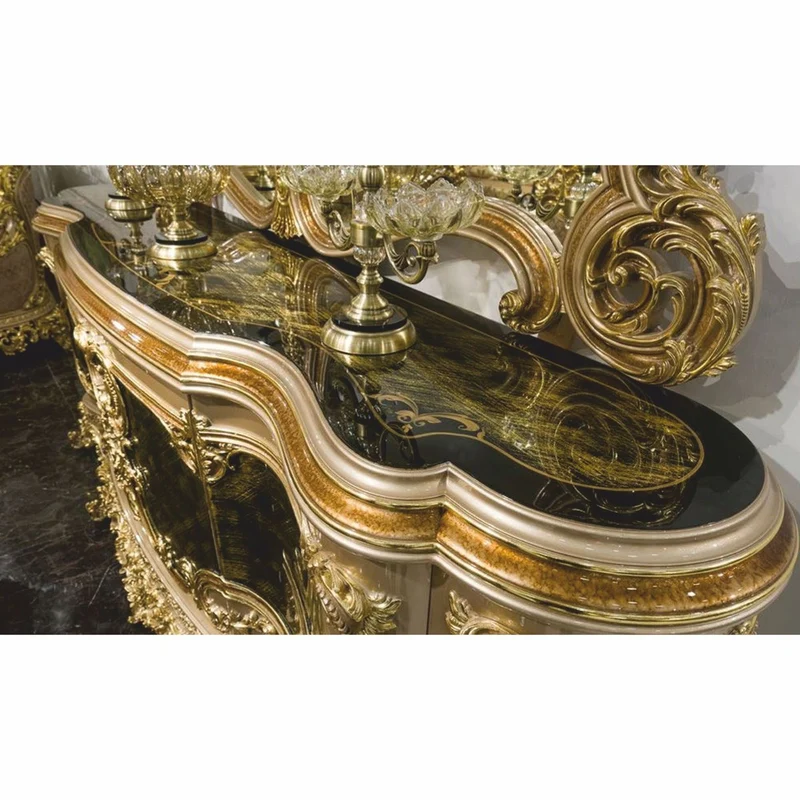 Casa Padrino Luxus Barock Massivholz Sideboard mit 3 Türen Grau / Grün / Schwarz / Gold 260 cm - Prunkvolle Barock Möbel