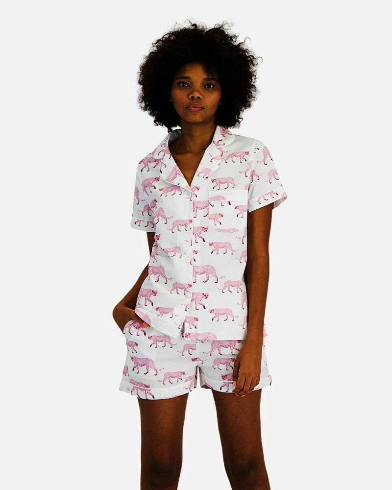 Women's short pyjamas set - Pink Cheetah
