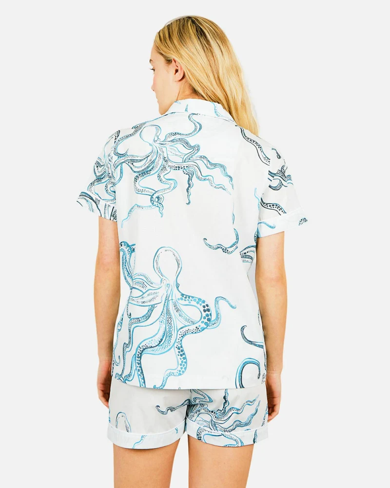 Women's short pyjamas set - Octopus Indigo