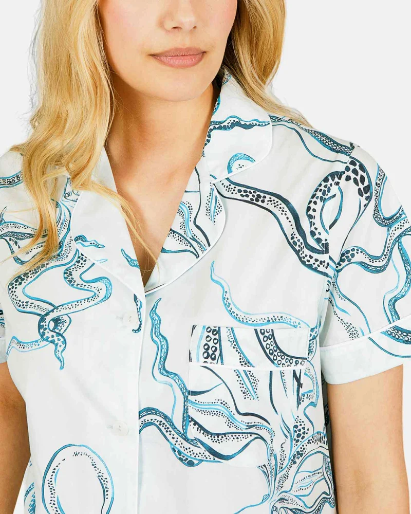 Women's short pyjamas set - Octopus Indigo