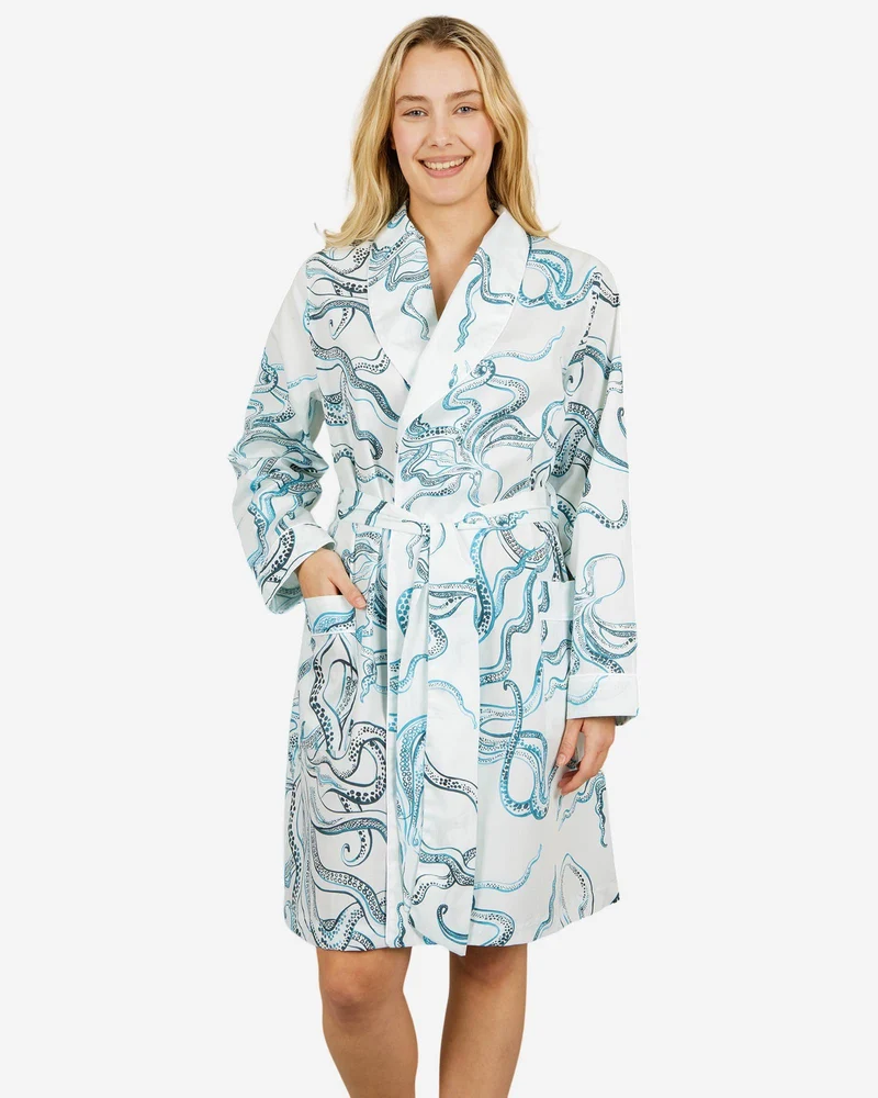 Women's dressing gown - Octopus Indigo