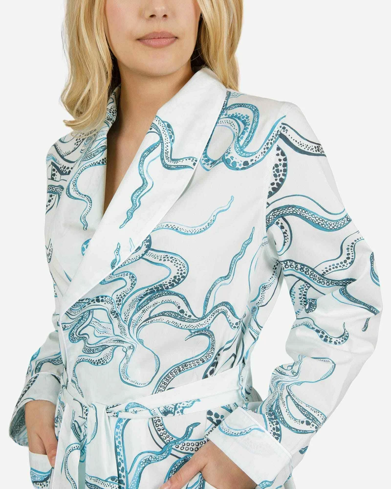 Women's dressing gown - Octopus Indigo